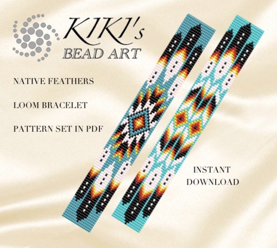 Bead loom pattern - Native feathers ethnic inspired LOOM bracelet pattern  set in PDF - instant download