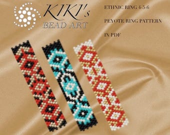 Pattern, peyote ring patterns Ethnic ring 4,5,6 - peyote ring pattern set of 3, pattern in PDF - instant download