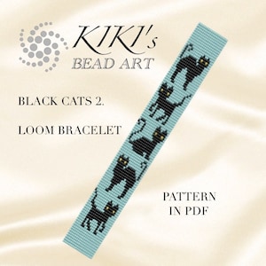 Bead loom pattern Black cats II. Loom bracelet pattern PDF - instant download