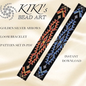 Modèle de bracelet sur métier à tisser, modèle de perles sur métier à tisser, flèches dorées, flèches argentées, motifs LOOM étroits d&#39;inspiration ethnique en téléchargement instantané au format PDF