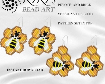 Peyote earrings Brick earrings pattern Honeybee earrings peyote and brick earrings set of 2 pattern variations in PDF - instant download