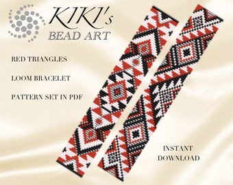 Bead loom pattern - Native Red triangles Aztec ethnic inspired LOOM bracelet pattern set in PDF - instant download