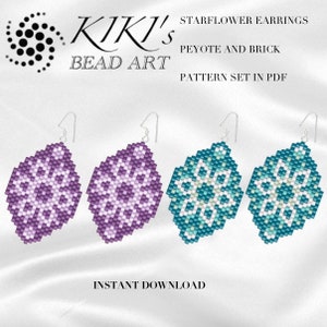 Peyote earrings Brick earrings patterns Starflower earrings peyote and brick earrings set variations in PDF - instant download