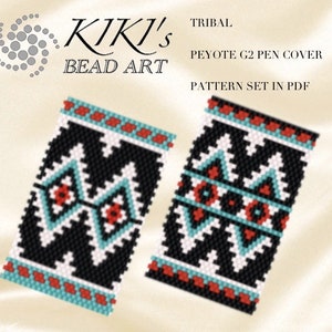 Peyote pen cover patterns - Tribal, native inspired peyote patterns, set of 2 for pen wrap -for G2 pen by Pilot-in PDF instant download