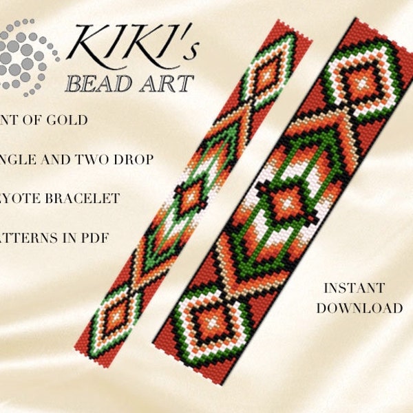 Pattern, peyote bracelet - Native American headband inspired - Hint of gold - peyote bracelet pattern PDF instant download