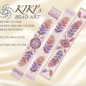 Peyote bracelet pattern, Peyote Pattern, Dreamcatcher and Three feathers 4 peyote bracelet patterns in PDF instant download