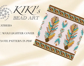 Pattern, peyote Pattern for BIC maxi Lighter cover Feathers peyote pattern for lighter cover- in PDF instant download