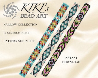 Bead loom pattern, Narrow Loom package LOOM bracelet patterns, set of 3 loom designs, patterns in PDF - instant download