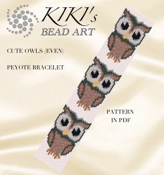 Peyote bracelet Pattern, peyote bracelet Cute owls peyote bracelet cuff PDF pattern