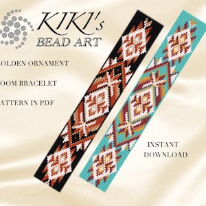 Bead loom pattern LOOM bracelet pattern Golden ornament pattern set in PDF - instant download