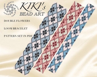 Patrón LOOM, patrón pulsera telar patrón telar cuentas Flores dobles Patrón pulsera LOOM en PDF - descarga instantánea