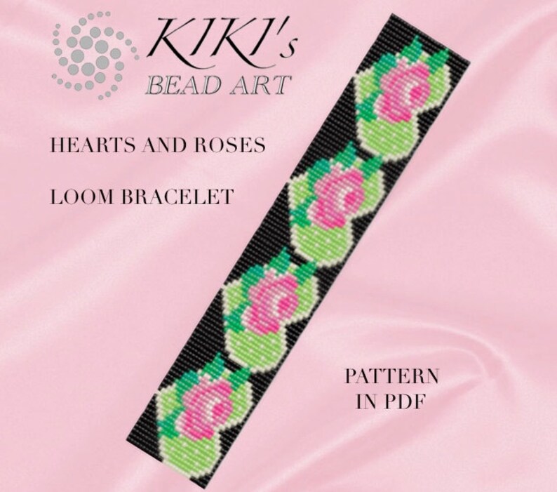 Bead loom pattern Hearts and roses flowery vivid coloured Etsy