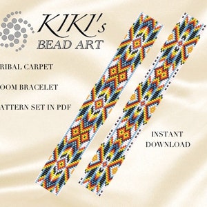 LOOM bead pattern, Loom bracelet pattern ethnic inspired native styled Tribal carpet loom pattern set in PDF instant download