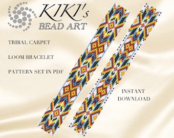 LOOM bead pattern, Loom bracelet pattern ethnic inspired native styled Tribal carpet loom pattern set in PDF instant download