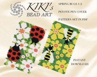 Peyote pen cover patterns Spring bugs 1-2 peyote pattern set of 2 for pen wrap -for G2 pen by Pilot-in PDF instant download