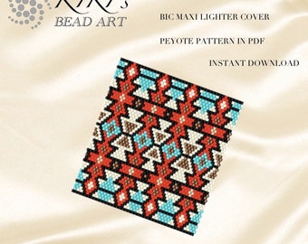 Pattern, peyote Pattern for BIC maxi Lighter cover Tribal tiles Aztec ethnic peyote pattern for lighter cover - in PDF instant download
