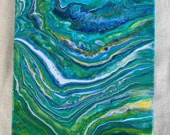 Topographic Map, Acrylic Pour Painting 8x10