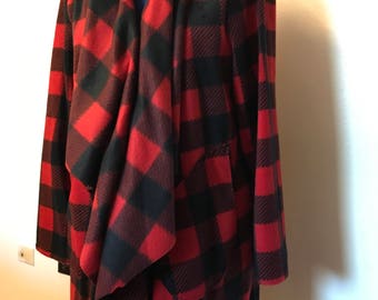 Samira's  Beautiful Plaid Red And Black lightweight stretchy Fleece Jacket/Cardigan,Jackets/Handmade Women Jackets/Gift Ideas.