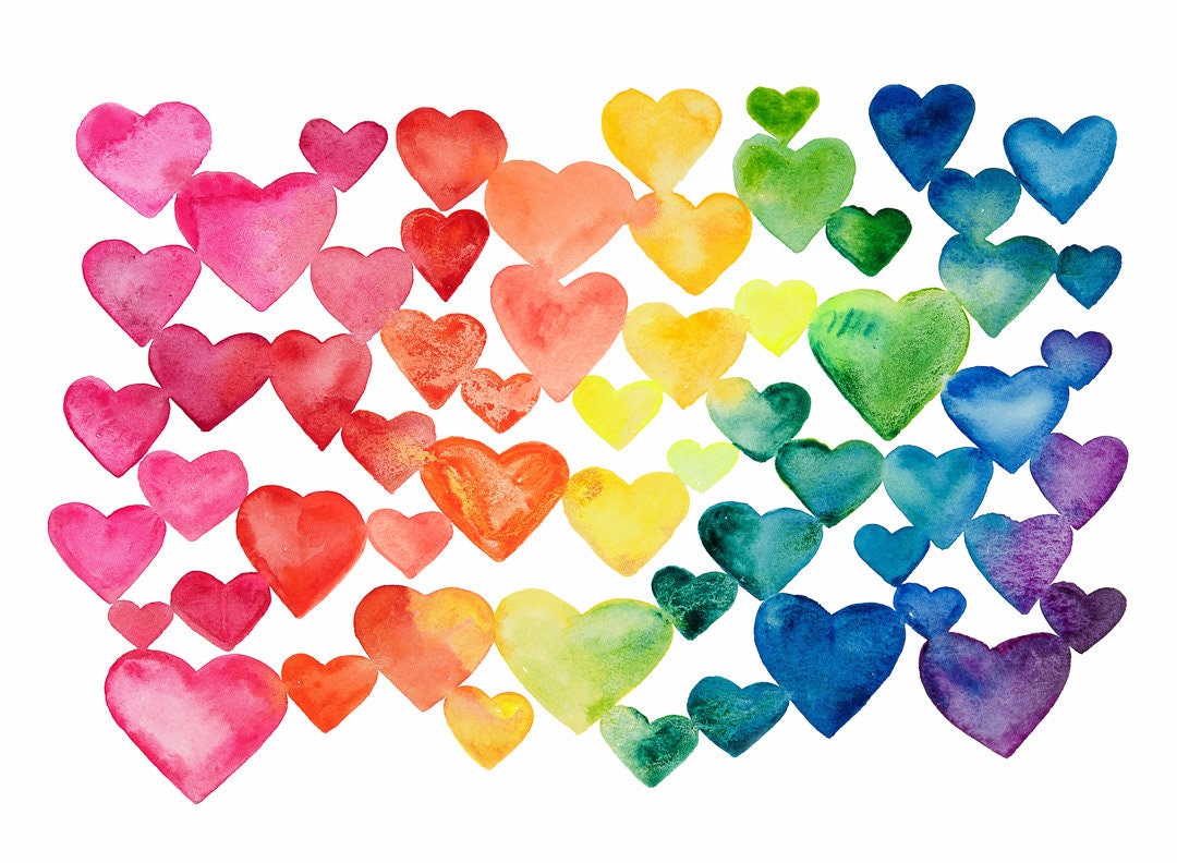 Rainbow Hearts Print - Etsy
