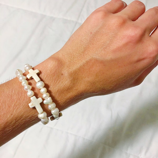 Fresh Water Pearl Cross Bracelet