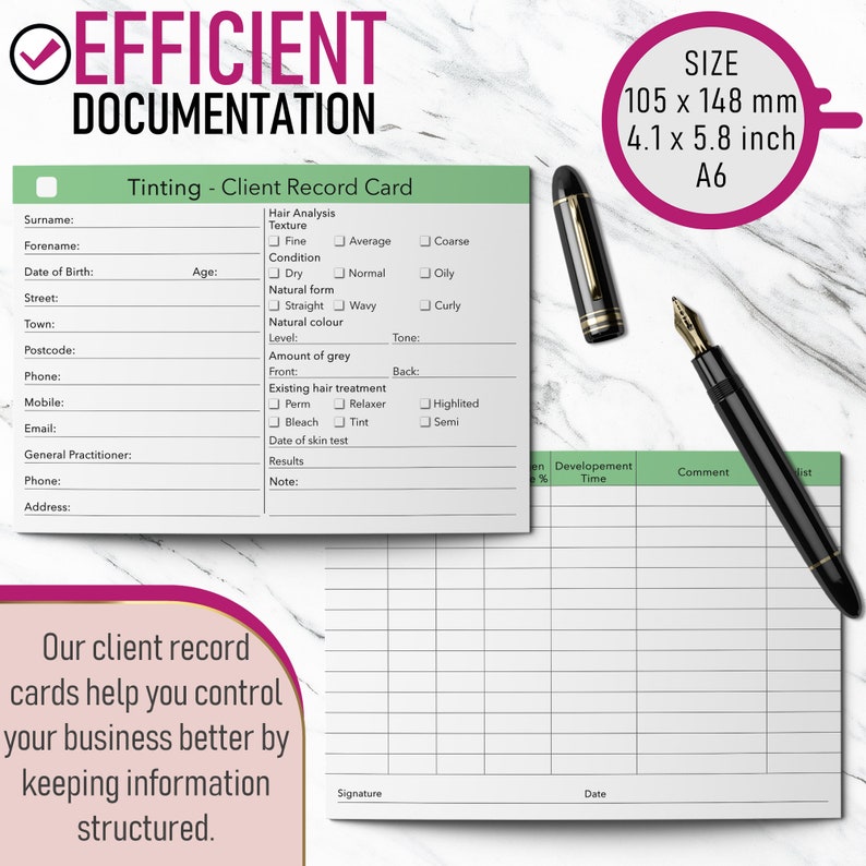 Client Card Or Chart Tining Client Card / Client Record Card / Treatment Consultation Card ...