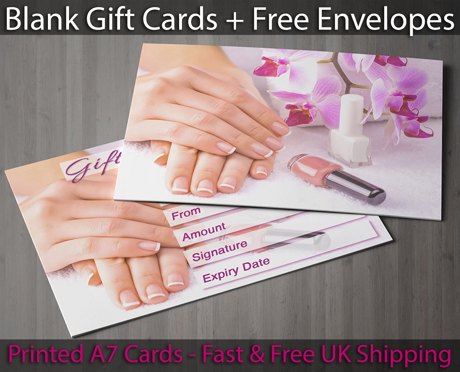 Blank Gift Voucher Cards for Beauty Salons Nail Bar Manicure Pedicure
