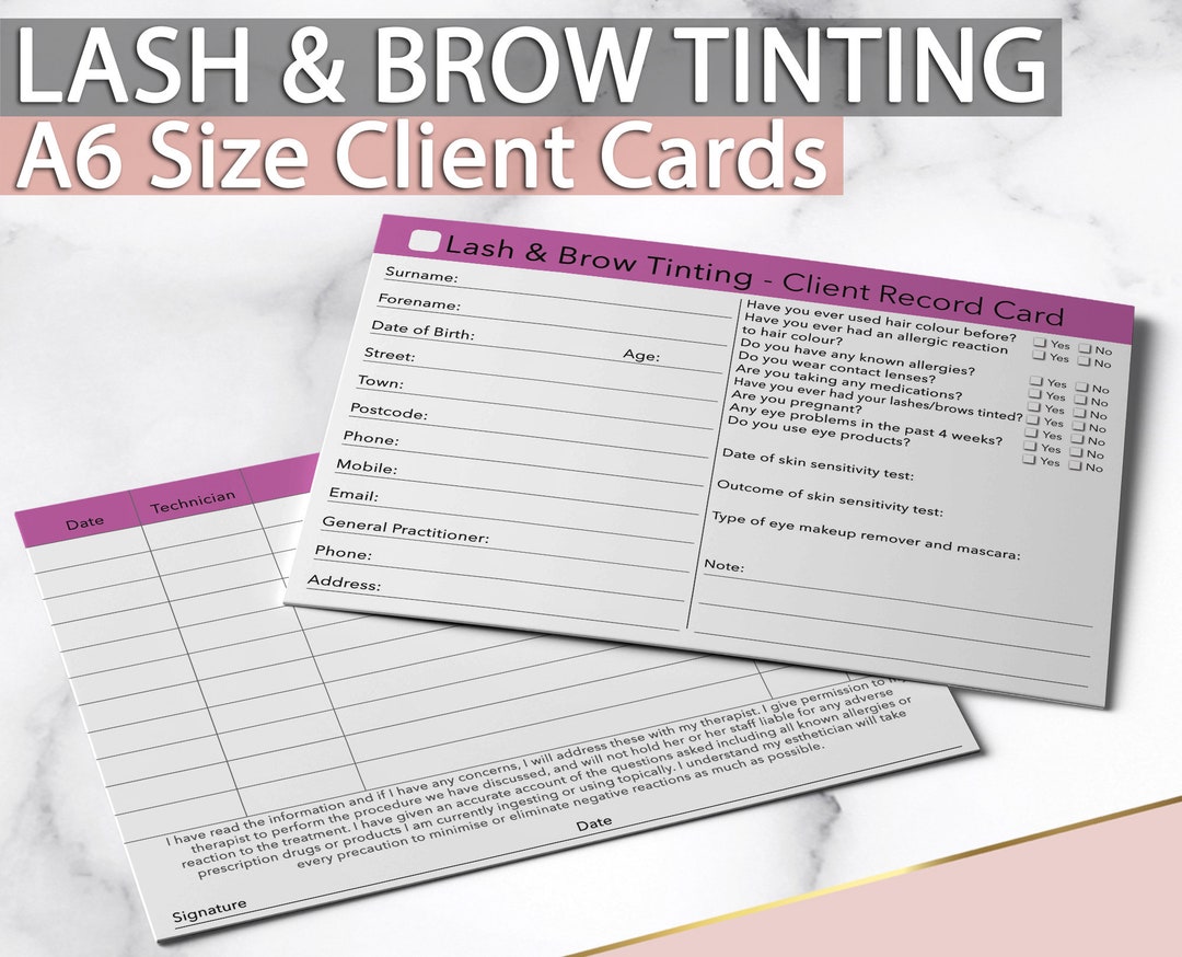 Lash & Brow Tinting Client Card / Client Record Card / Treatment ...