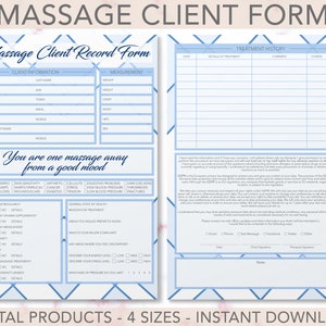 Formularz rekordu klienta masażu Konsultacja Zabieg Salon Papeteria Cyfrowe produkty PDF 4 różne rozmiary Z tłem i bez tła