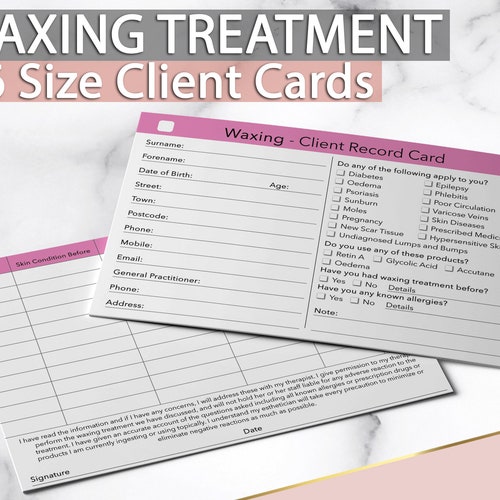 Premium Treatment Client Record Cards - A6 Size For Massage, Nail & Beauty Salons
