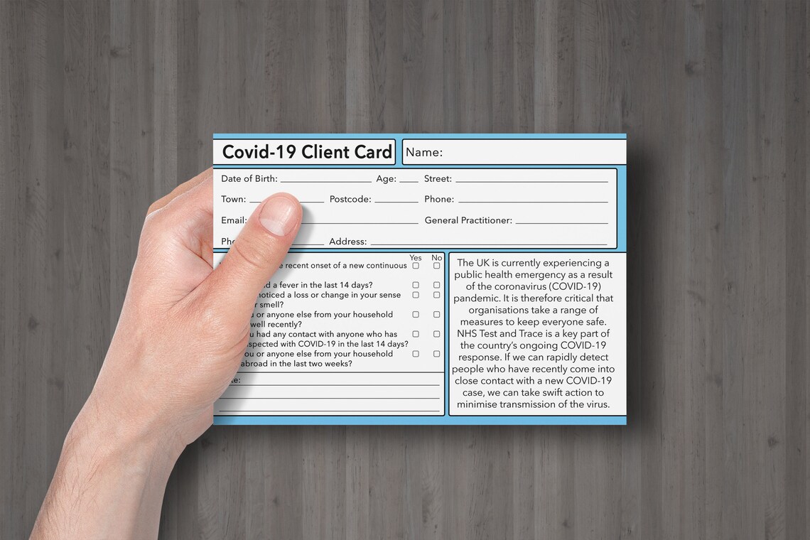 Covid19 Client Card / NHS Trace & Track Client Record Card / Etsy