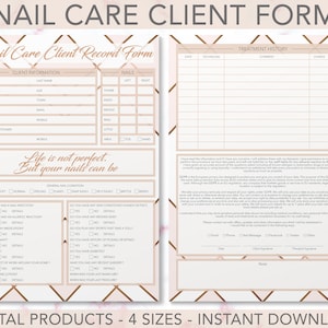Nagelverzorging Client Record Formulier Consultatie Behandeling Salon Briefpapier Digitale PDF Producten 4 Verschillende Maten Met en Zonder Achtergrond