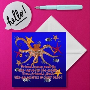 Pulpo - Amistad - Tarjeta de felicitación - Diseñado e impreso en el Reino Unido - Tarjeta divertida - Humor - Humor - Tarjeta animal