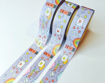 Happy Mail Holographic foil washi tape - rainbow tape - masking tape - planner tape - rainbow stationery - fun tape - paper tape - colour