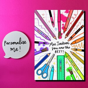 Carte de remerciement personnalisée pour enseignant et crèche - Cadeau de fin d'année - Assistant pédagogique - Stylos