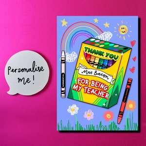 Cartão de agradecimento personalizado para professor e berçário - Presente de fim de período - Assistente de ensino - Lápis de cor