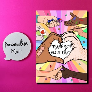 Carte de remerciement personnalisée pour enseignant et crèche - Cadeau de fin d'année - Assistant pédagogique - Mains