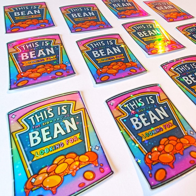 Pink Sticker Bean This is the Sign Holographic Vinyl Sticker - Colourful Vinyls - Fun ...