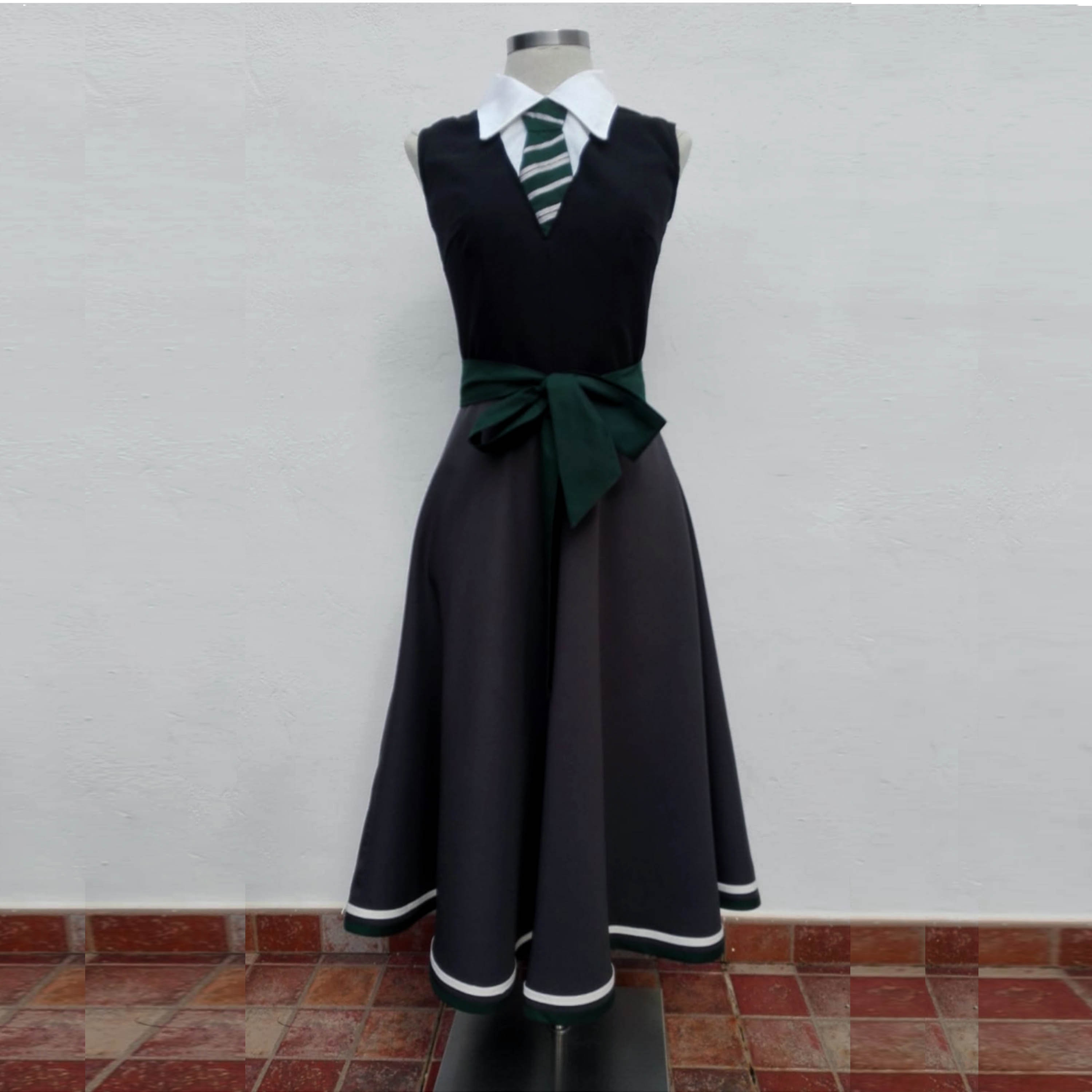 slim fit dress slacks Posh Peanut Girl's Slytherin House Ruffled Twirl Dress in Gray, 7y-8y, Viscose from Bamboo main image 1