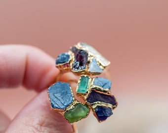 Custom Mother's Ring || Personalized Birthstone Ring || Unique Raw Gemstone Ring || Family Ring || Birth Month || CREATE YOUR OWN || Crystal