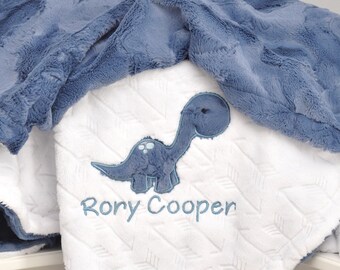 Dinosaur Personalized Minky Baby Blanket-brontosaurus baby blanket-Personalized Baby Minky blanket-Minky Dino Blanket-Girl baby blanket boy