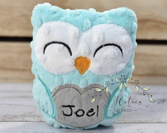 Personalized Owl Stuffed Animal Owl-Personalized Stuffed Owl-Plush Owl-Aqua-Turquoise-Gray-Cuddly Owl-Owl Stuffed Toy-Owl Nursery