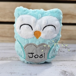Personalized Owl Stuffed Animal Owl-Personalized Stuffed Owl-Plush Owl-Aqua-Turquoise-Gray-Cuddly Owl-Owl Stuffed Toy-Owl Nursery