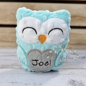 Personalized Owl Stuffed Animal Owl-Personalized Stuffed Owl-Plush Owl-Aqua-Turquoise-Gray-Cuddly Owl-Owl Stuffed Toy-Owl Nursery image 1