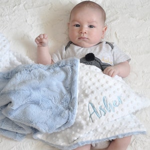 Powder Blue Personalized Minky Baby Blanket-Blue Girl Blanket-Personalized boy blue blanket-White Arrow blanket-Newborn-gift-Baby shower image 2