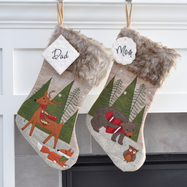 Personalized Christmas Stocking, Deer Stocking, Bear Stocking, Owl Stocking, Fox Stocking Personalized Flux Fur Stocking Christmas with name