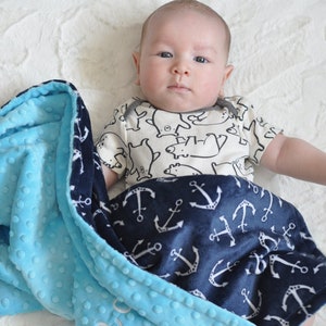 Manta Minky personalizada - Manta Minky de ancla para bebé - Manta de ancla - Manta Minky náutica - Manta de bebé personalizada - Manta para niño