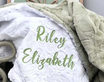Personalized Sage Green Baby blanket-Sage baby gift-Green Sage baby shower theme nursery-Minky baby blanket with name Sage green-