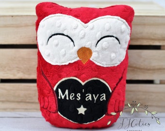 Valentine Gift Personalized Stuffed Animal-Personalized Stuffed Owl-Plush Owl-Red owl-Cuddly Owl-Soft Gift for Kids-Owl Stuffed Toy for Boy