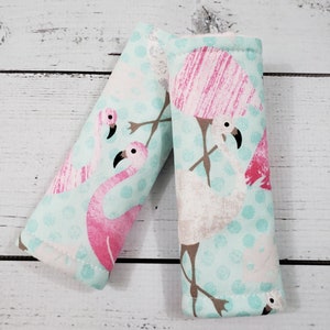 Pasek na siedzenie samochodowe Flamingo - pasek na szyję do fotelika samochodowego dla niemowląt - pasek na siedzenie wózka - dwustronny pasek na siedzenie - pasek na siedzenie samochodowe dla niemowląt - różowy pasek na siedzenie samochodowe