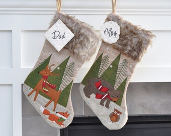 Personalized Christmas Stocking, Deer Stocking, Bear Stocking, Owl Stocking, Fox Stocking Personalized Flux Fur Stocking Christmas with name